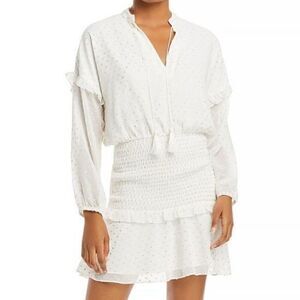 AQUA White With Gold Foil Polka Dots Ruffled Mini Dress